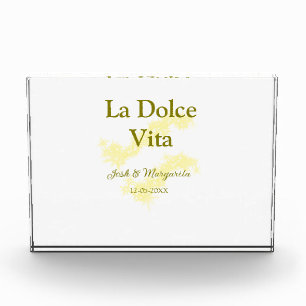 Bloque Para Fotos La Dolce Vita amarillo pareja de boda nombre fecha