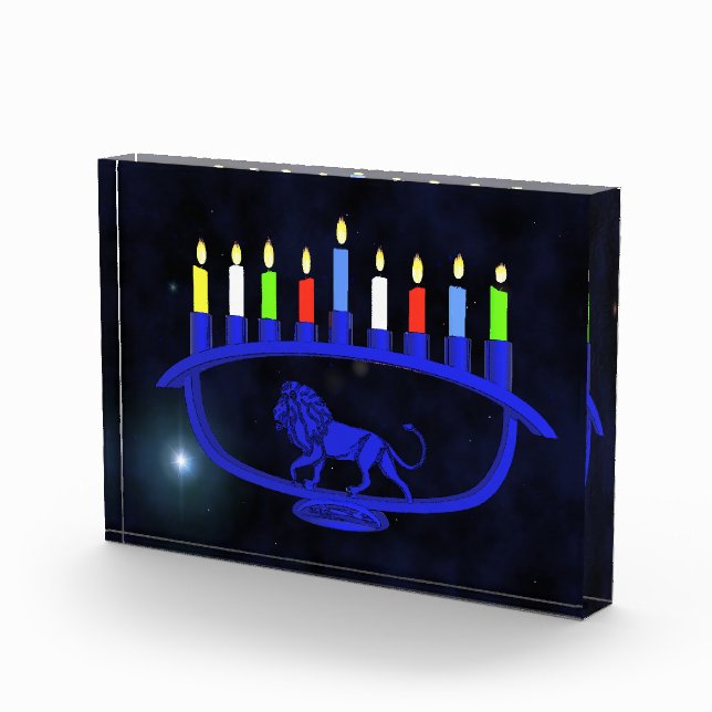 Bloque Para Fotos León azul Menorah (Derecha)