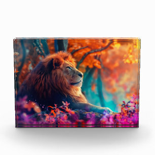 Bloque Para Fotos León Majestuoso en Diseño de Bosque Encantado