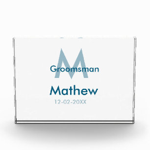 Bloque Para Fotos Letra azul marino groomsman fecha masculina por