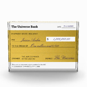 Bloque Para Fotos Ley de Atracción Cheque de Abundancia Dorado Elega