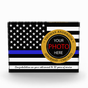 Bloque Para Fotos Línea Azul delgada y policía de bandera estadounid
