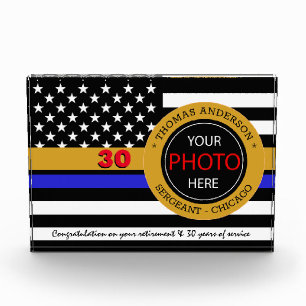 Bloque Para Fotos Línea Azul delgada y policía de bandera estadounid