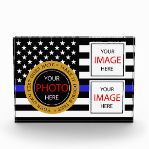 Bloque Para Fotos Línea Azul delgada y policía de bandera estadounid