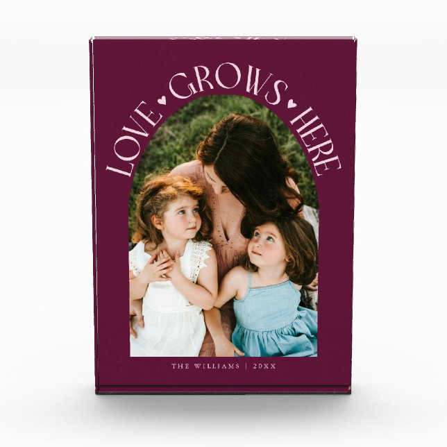 Bloque Para Fotos Love Grows Here Modern Arch Cranberry (Anverso)