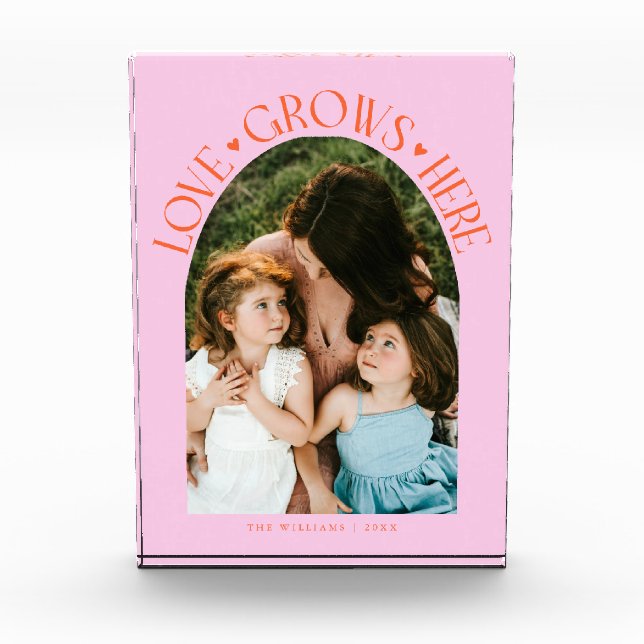 Bloque Para Fotos Love Grows Here Modern Arch Orange Pink (Anverso)