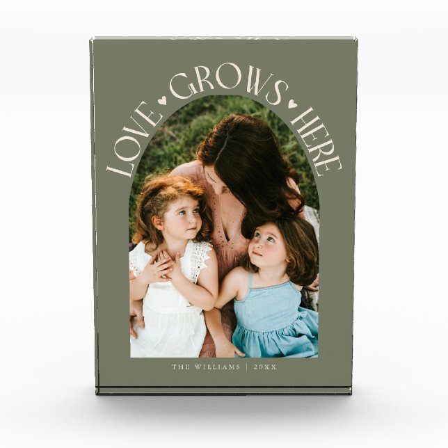 Bloque Para Fotos Love Grows Here Modern Arch Sage Green (Anverso)