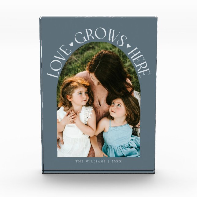 Bloque Para Fotos Love Grows Here Modern Arch Slate Blue (Anverso)
