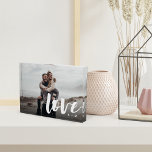 Bloque Para Fotos Love Script Overlay Personalized Couples<br><div class="desc">Create a sweet keepsake of your wedding,  honeymoon or special moment with this uniquely shaped custom acrylic block that's perfect for couples Add a favorite photo,  with "love" overlaid in casual brush script hand lettering,  and your initials beneath.</div>