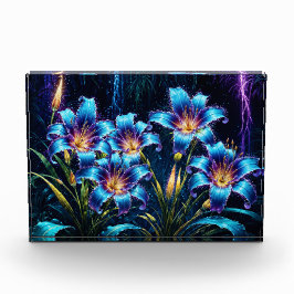 Bloque Para Fotos Luminosas lirios azules noche vibrante fantasía fl