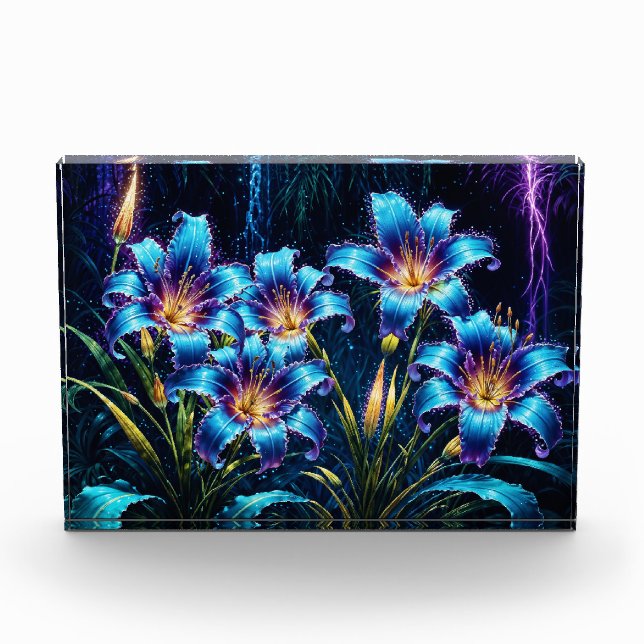 Bloque Para Fotos Luminosas lirios azules noche vibrante fantasía fl (Anverso)