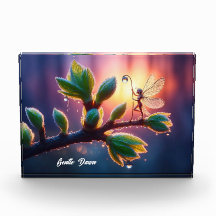 Magical fairy with dewdrop lantern on the branch