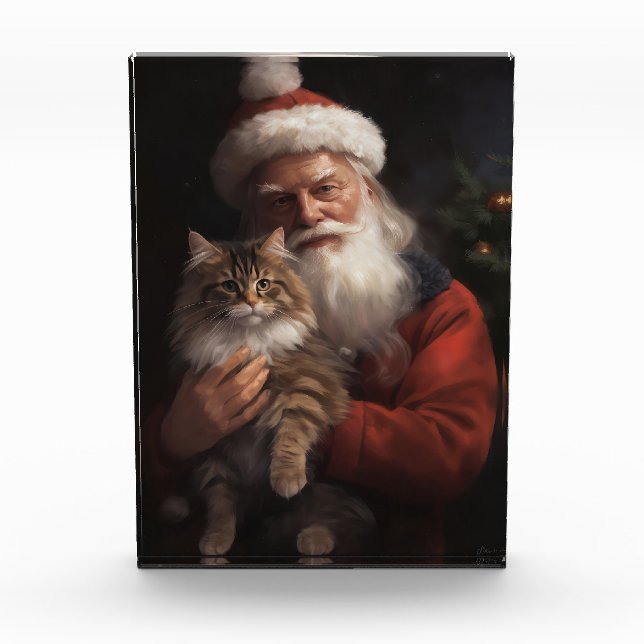 Bloque Para Fotos Maine Coon Con Los Navidades Festividades De Santa (Anverso)