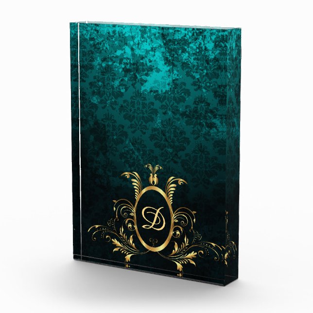 Bloque Para Fotos Marco dorado Damask de lujo Personalizado (Derecha)