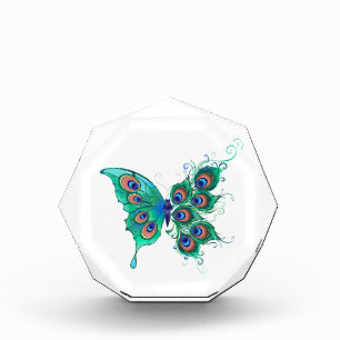 Bloque Para Fotos Mariposa con plumas de pavo real verde