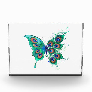 Bloque Para Fotos Mariposa con plumas de pavo real verde