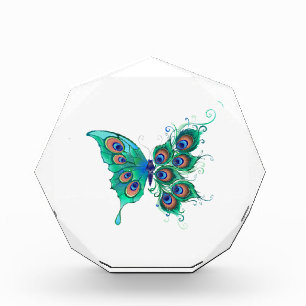 Bloque Para Fotos Mariposa con plumas de pavo real verde