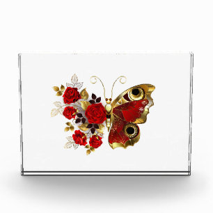 Bloque Para Fotos Mariposa de flor roja con rosas rojas