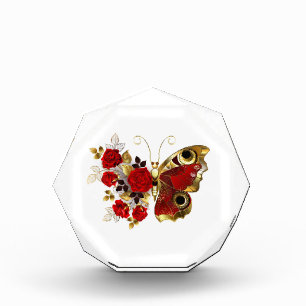 Bloque Para Fotos Mariposa de flor roja con rosas rojas