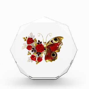 Bloque Para Fotos Mariposa de flor roja con rosas rojas