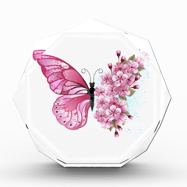 Bloque Para Fotos Mariposa de flores con Sakura rosa (Anverso)
