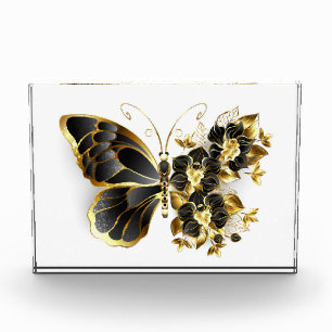 Bloque Para Fotos Mariposa de flores de oro con orquídea negra