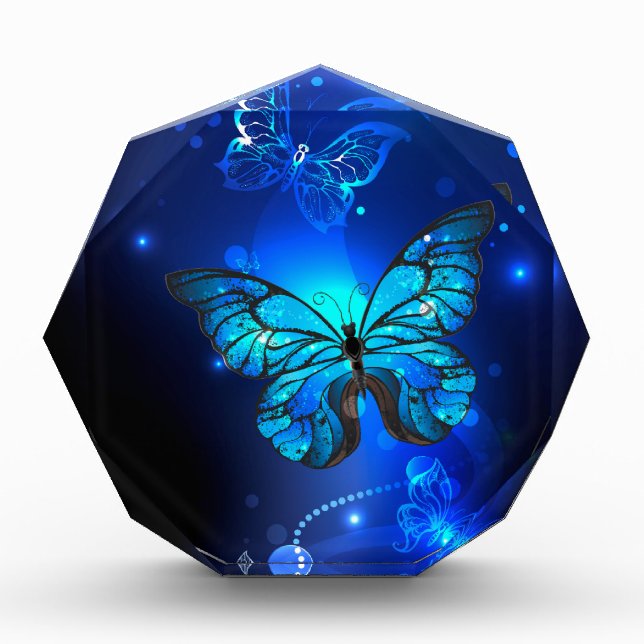 Bloque Para Fotos Mariposa morfo en el fondo oscuro (Anverso)