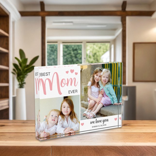 Bloque Para Fotos Mejor Mamá Día de la Madre Rubor Rosa (Best Mom Ever Mothers Day Blush Pink Photo Block)