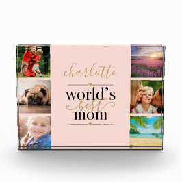 Bloque Para Fotos Mejor Mamá Personalizada del Mundo Rosa y Oro de R