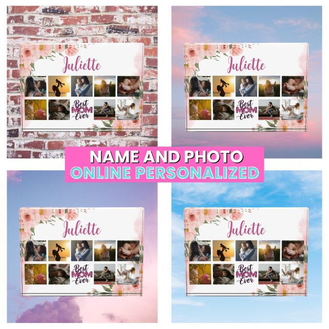 Bloque Para Fotos Mejor Mamá Siempre Rosa Floral Elegante Keepsake (Best Mom Ever Pink Floral Elegant Keepsake Photo Block
)