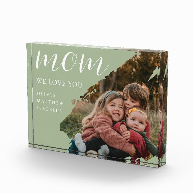 Bloque Para Fotos Modern Brushstroke Sage Green We Love You Mom (Derecha)