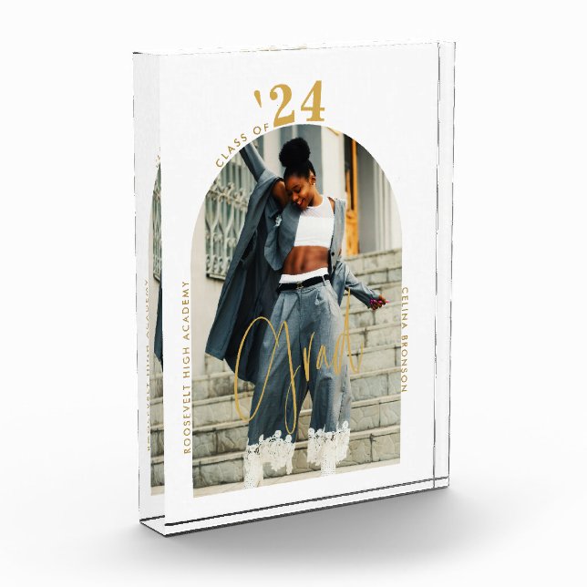 Bloque Para Fotos Modern Gold Script Photo 2024 Graduación mínima (Izquierda)