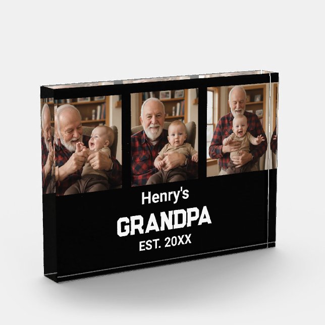 Bloque Para Fotos Modern Grandpa Est. Name Year Photo Acrylic Block (Izquierda)