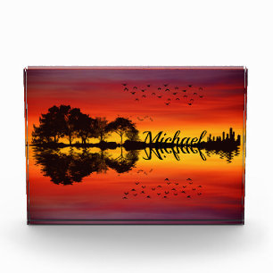 Bloque Para Fotos Moderna Naranja Sunset Guitarist Name Watercolor