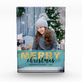 Bloque Para Fotos Moderno Gold Blue Merry Christmas - Bloqueo de fot