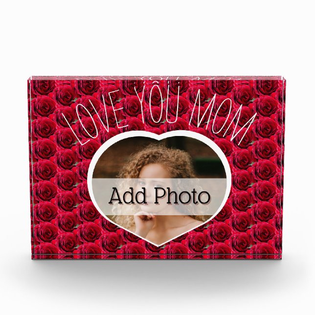 Bloque Para Fotos Moderno LOVE YOU MOM regalo para madre Heart Photo (Anverso)