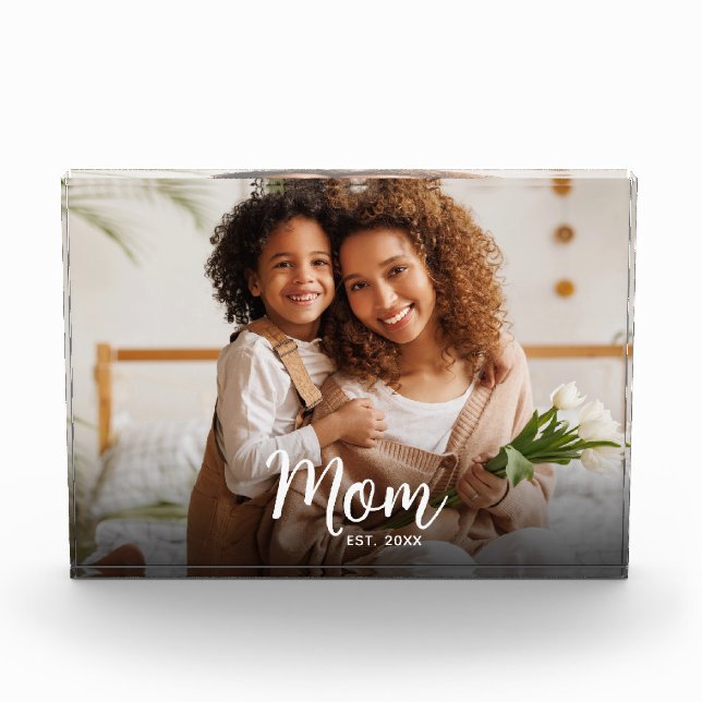 Bloque Para Fotos Mom Established Date Custom White Script Modern (Anverso)