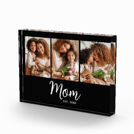 Bloque Para Fotos Mom Established Date White Script on Black Modern