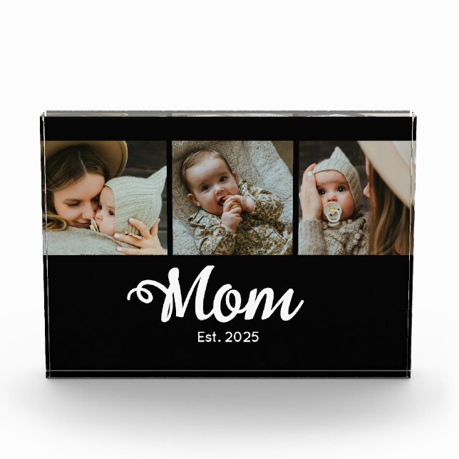 Bloque Para Fotos Mom Established Modern Script Black 3 Photo Block (Anverso)