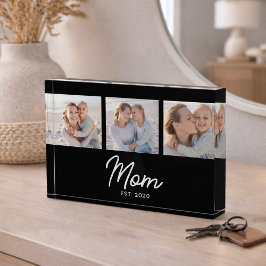 Bloque Para Fotos Mom Established Modern Script Black 3 Photo Block