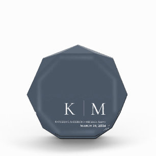 Bloque Para Fotos Monograma azul y blanco -Boda Keepsake-