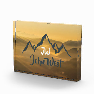 Bloque Para Fotos Monograma de montañas personalizables de amanecer