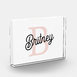 Bloque Para Fotos Monograma personalizado moderno y nombre Pastel ro