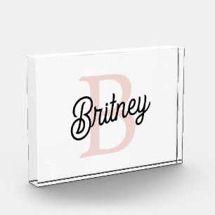 Bloque Para Fotos Monograma personalizado moderno y nombre Pastel ro