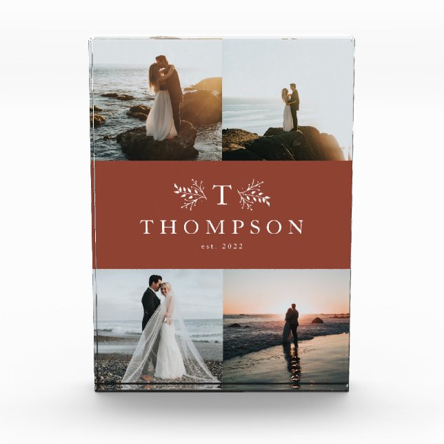 Bloque Para Fotos Monograma recién casado terracota cuatro imagen (Anverso)