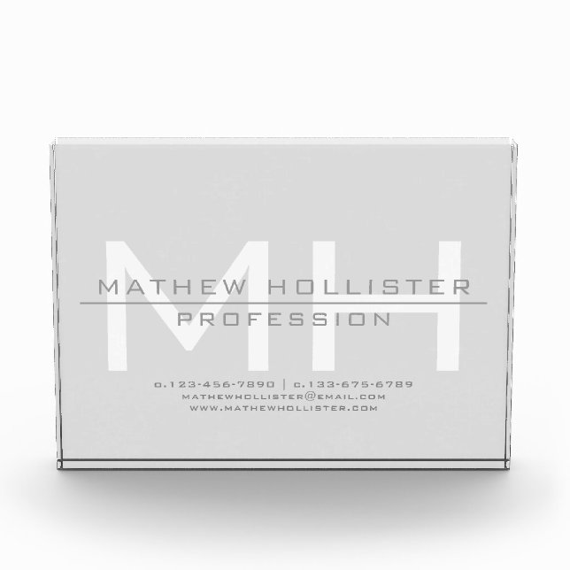 Bloque Para Fotos Monogramado masculino, negocio gris (Anverso)