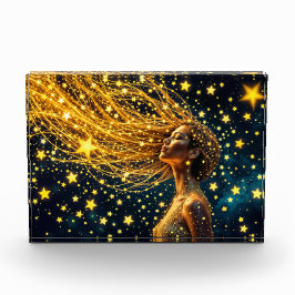 Bloque Para Fotos Mujer cósmica con pelo dorado estrellado brillante