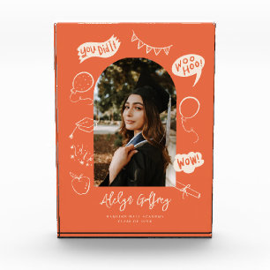 Bloque Para Fotos Naranja moderno de graduación de Doodle fotográfic