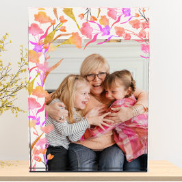 Bloque Para Fotos Naranja rosa brillante color de agua de flor silve