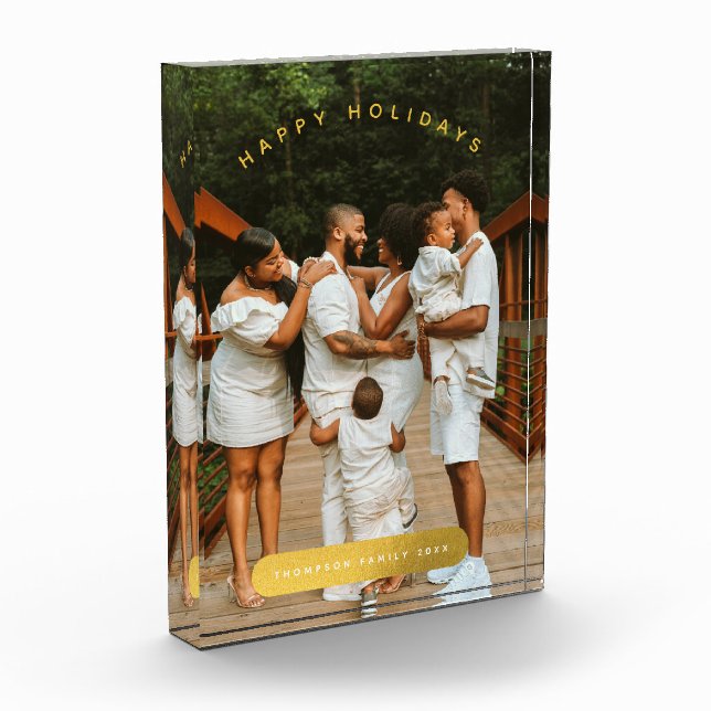 Bloque Para Fotos Navidades de la familia Personalizado Dorada Photo (Izquierda)